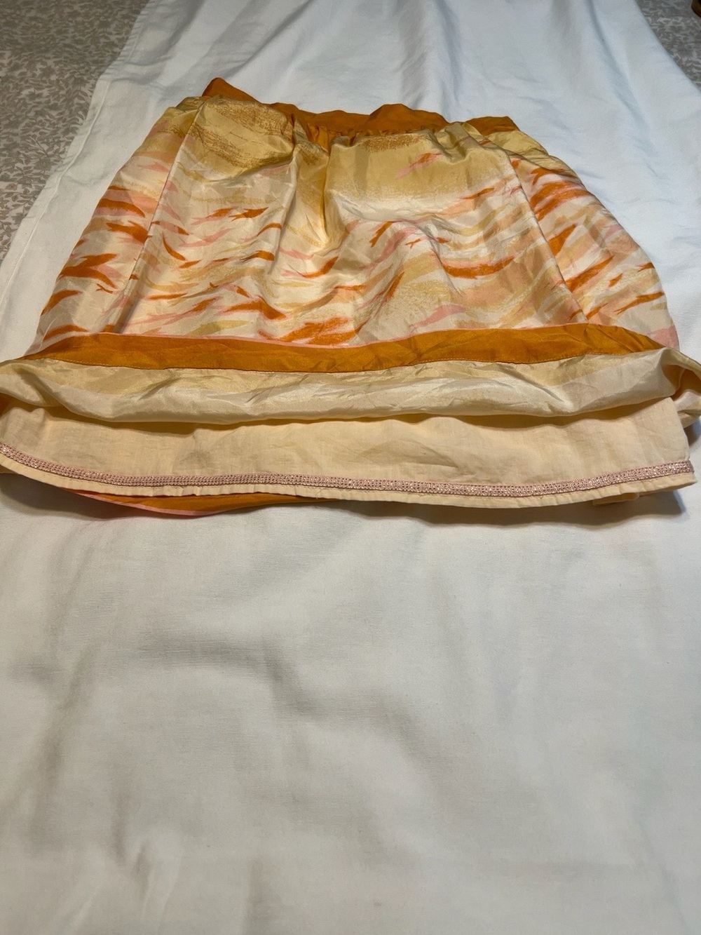 Silk A-Line Cream Skirt with Orange & Pink Watercolor Motif SZ 2 - Picture 5 of 5